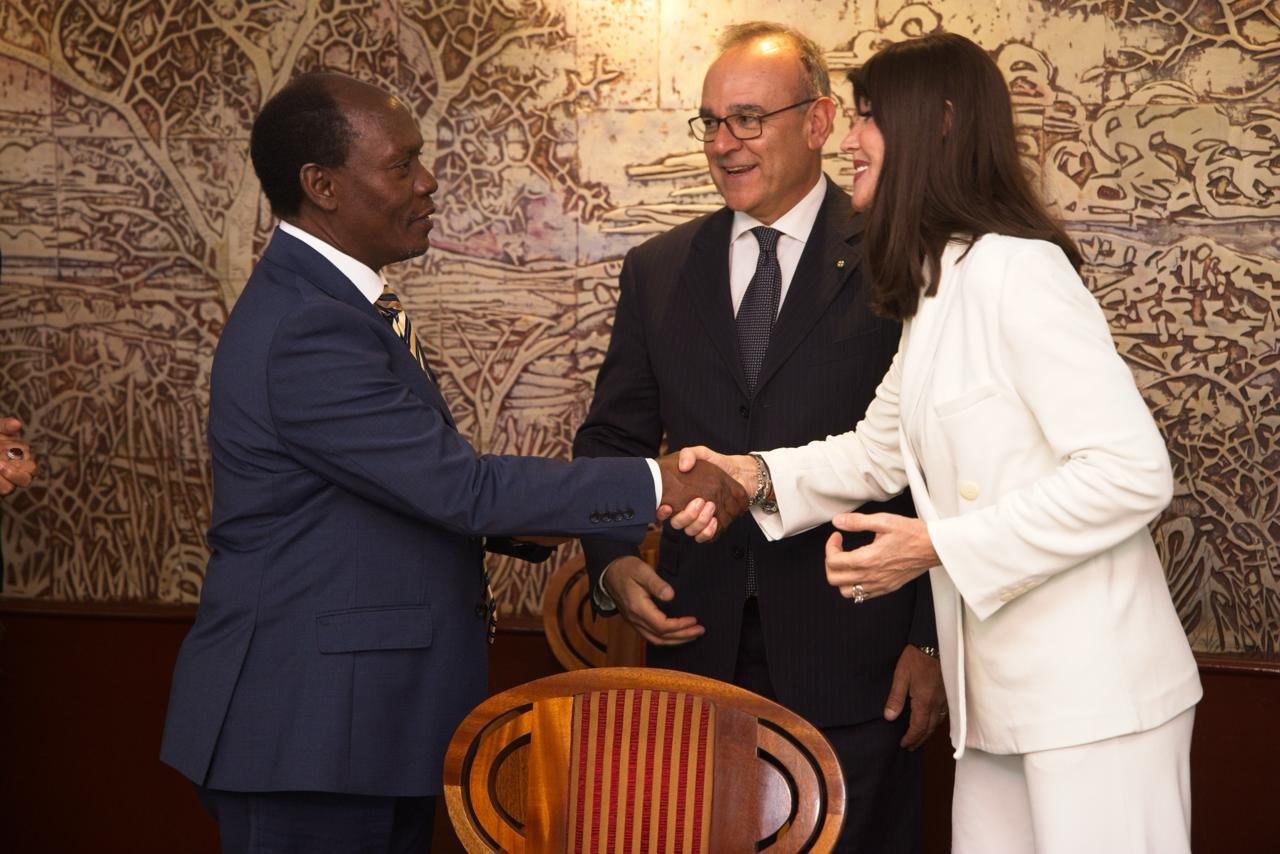 Hon. William Kabogo Gitau and Italy’s Minister Anna Maria Bernini shake hands following high-level talks on strengthening cooperation in science, research, and digital innovation.