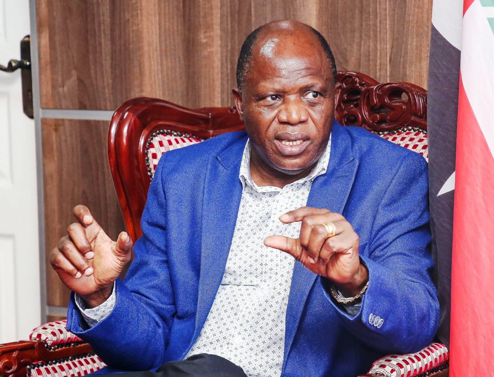 Dhadho Godhana, Tana River Governor and Elected Chair of Coast Economic Bloc sitting at his office