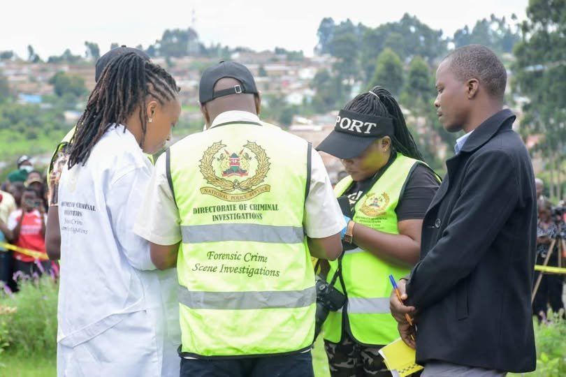 DCI Officers analyzing the scene in Kericho