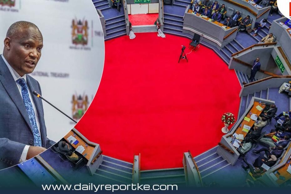 Cabinet Secretary for National Treasury FCPA John Mbadi speaking at a podium during the launch of the FY 2027/28 Budget Process at KICC.