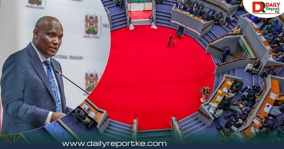 Cabinet Secretary for National Treasury FCPA John Mbadi speaking at a podium during the launch of the FY 2027/28 Budget Process at KICC.