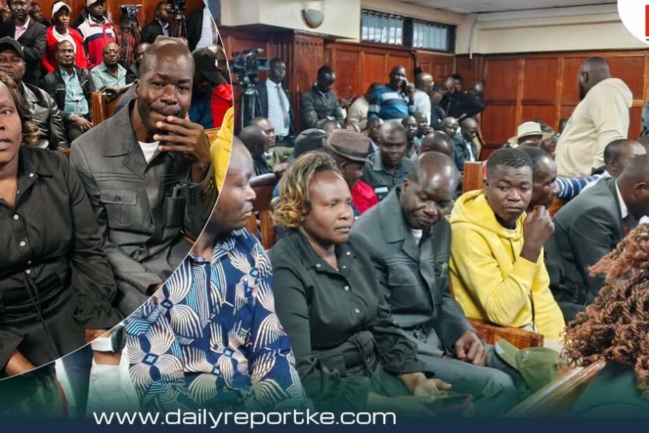 Here is the optimized image metadata tailored for your article, incorporating the primary focus keyword (Sharon Otieno murder verdict) across all fields: Title sharon-otieno-murder-verdict-milimani-law-courts Alt Text Sharon Otieno murder verdict hearing inside the Milimani Law Courts courtroom, featuring members of Sharon Otieno's family seated on the gallery bench awaiting judgment.