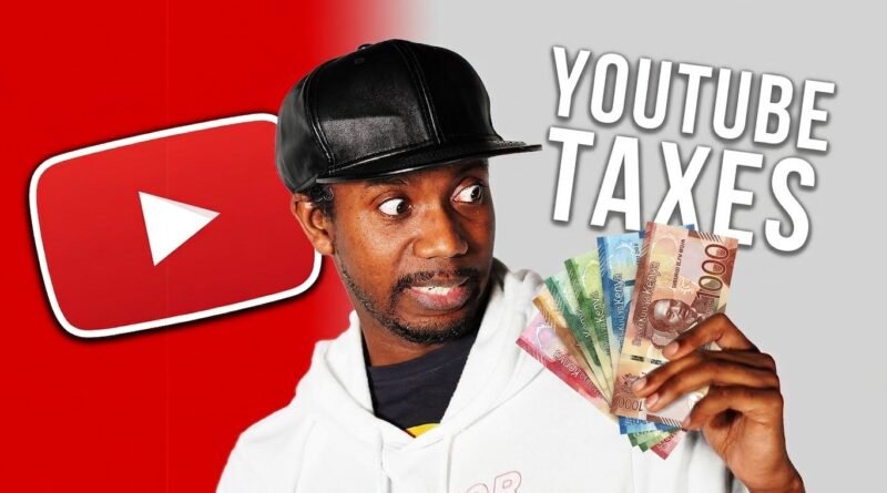 Surprised male content creator holding a fan of Kenyan Shilling banknotes next to a YouTube logo and bold YouTube Taxes text.