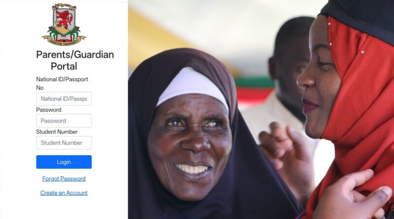 Egerton University Parents Portal mobile login interface alongside a smiling mother celebrating with her graduating daughter.