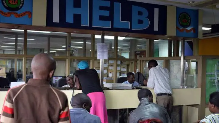 People queuing at the Higher Education Loans Board (HELB) customer service counter in Nairobi, Kenya.