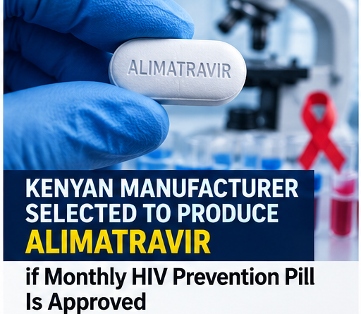 Editorial illustration of pharmaceutical manufacturing for the HIV prevention medicine alimatravir.