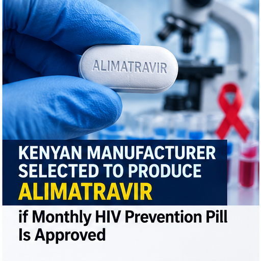 Editorial illustration of pharmaceutical manufacturing for the HIV prevention medicine alimatravir.