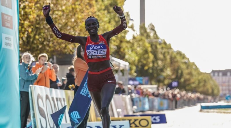 Agnes Ngetich competing at the 2026 World Athletics Road Running Championships in Copenhagen