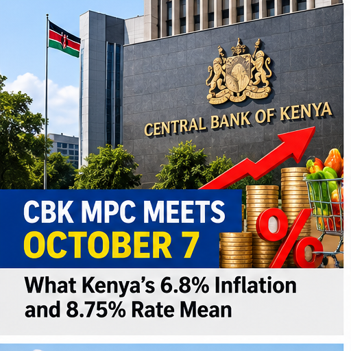 Editorial illustration for Kenya's October 7 CBK MPC meeting, inflation and interest-rate outlook.