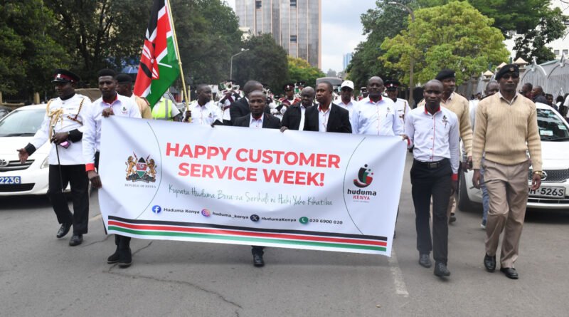Kenyan public service officials taking part in a Customer Service Week procession.