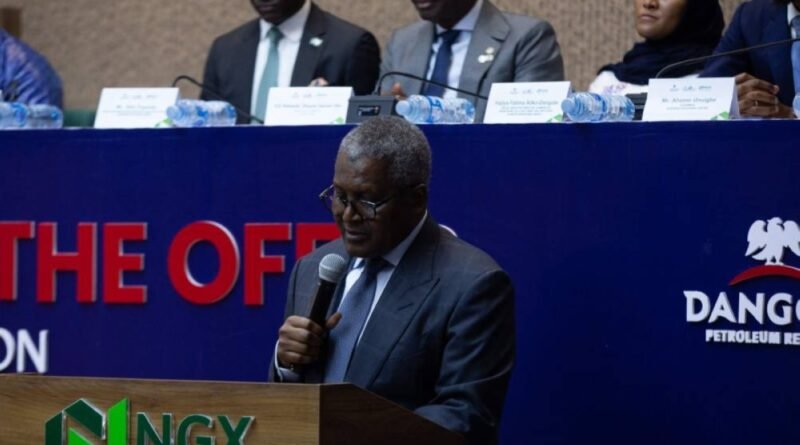 Aliko Dangote speaking at the Dangote Petroleum Refinery IPO launch at the Nigerian Exchange in September 2026.