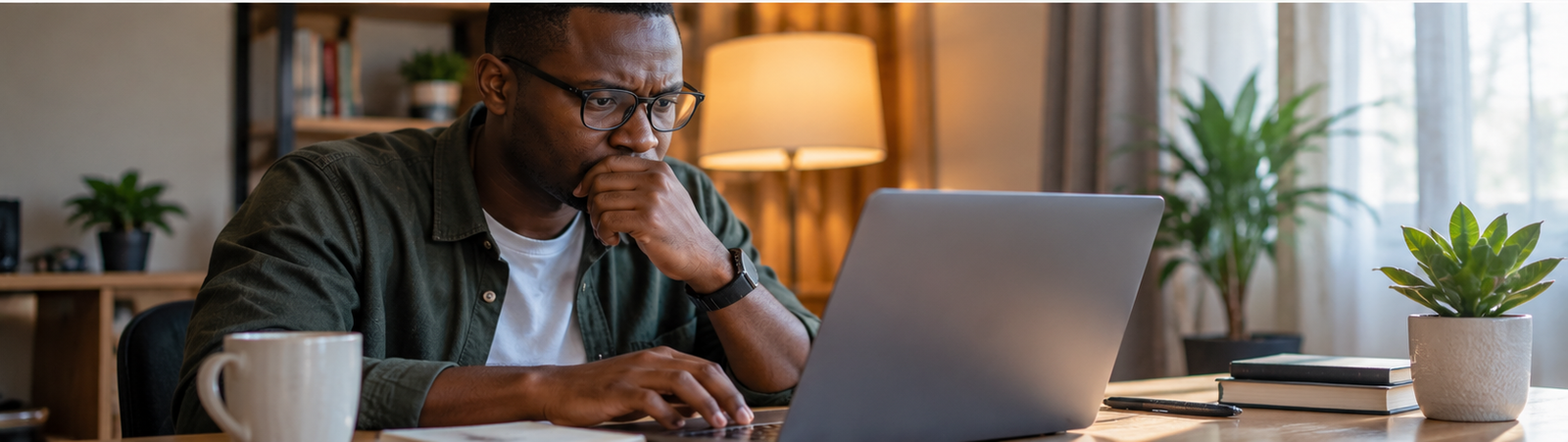 A man reviewing account security on a laptop after a suspected social media account problem.