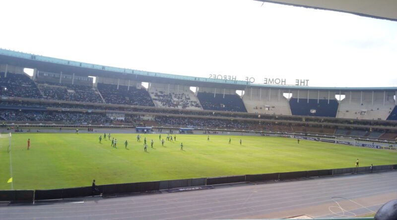 Inside Kasarani Stadium in Nairobi, Kenya, an athletics venue.
