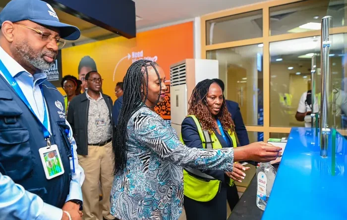 Public health officials inspecting screening arrangements at Nairobi airport during an earlier health alert
