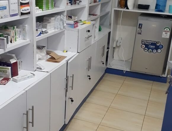 Pharmacy section in a Kenyan hospital in 2021; illustrative and not KEMSA meeting