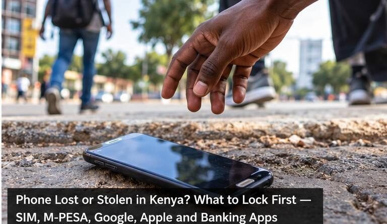 A smartphone lying on a street after being lost, illustrating the need to secure a missing device and linked accounts.