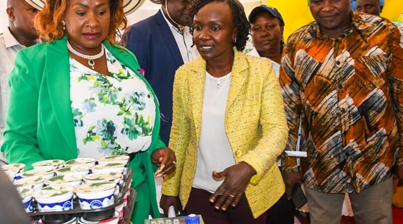 Machakos Governor Wavinya Ndeti viewing dairy products at the South Eastern Kenya National Show in 2024