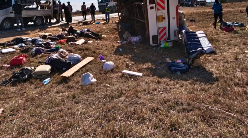 AI-generated illustration of overturned vehicle and scattered belongings at a roadside crash scene