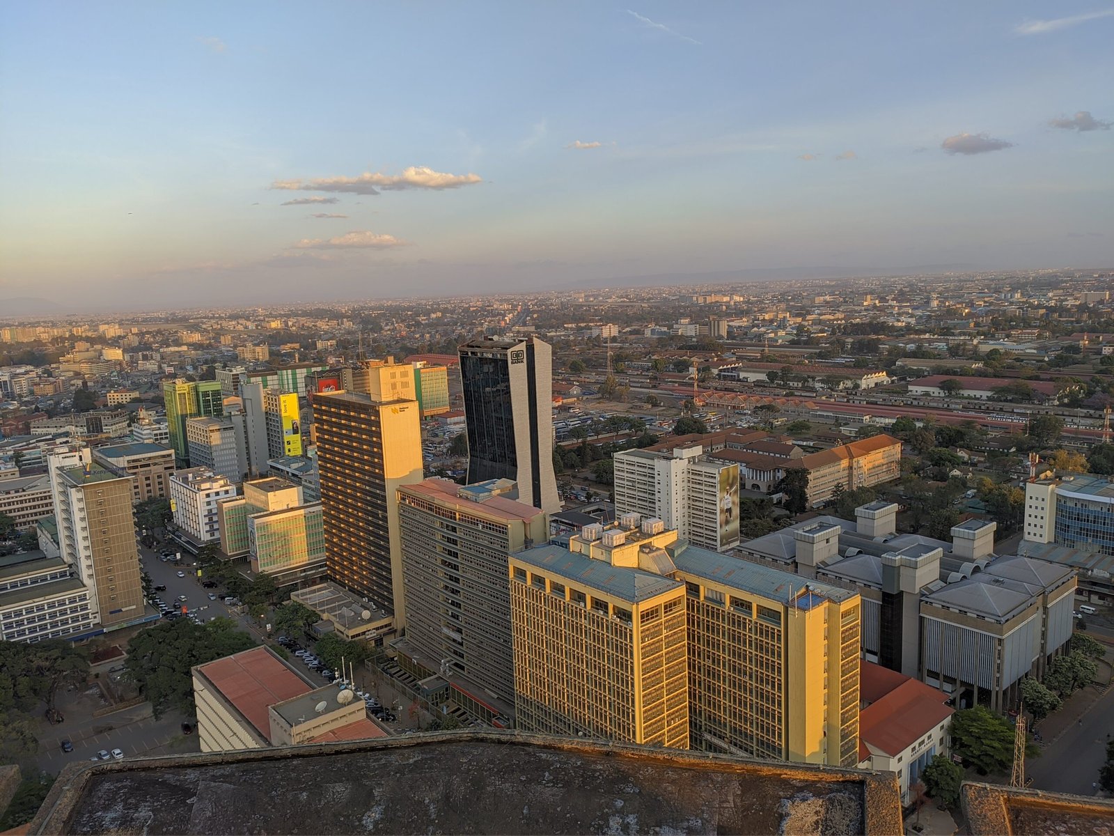 Aerial view of Nairobi skyline from KICC rooftop