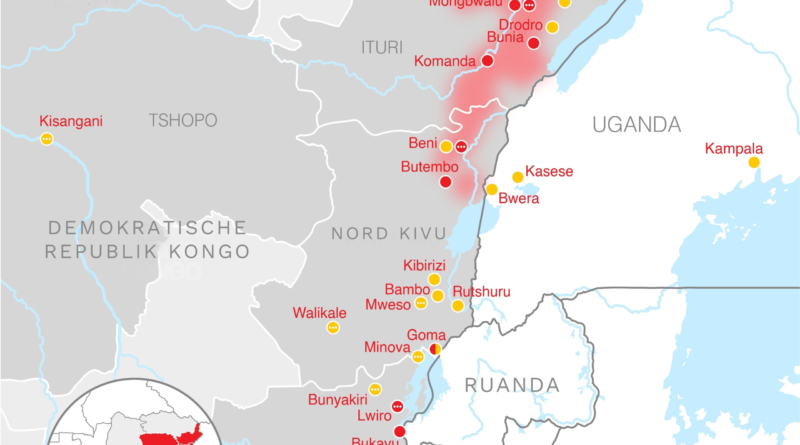 Historical MSF Ebola response map of eastern DR Congo and Uganda as of July 14 2026; not the October 2026 geographic spread