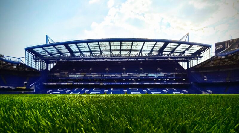 Interior of Chelsea's Stamford Bridge stadium photographed July 2026, not the Everton match