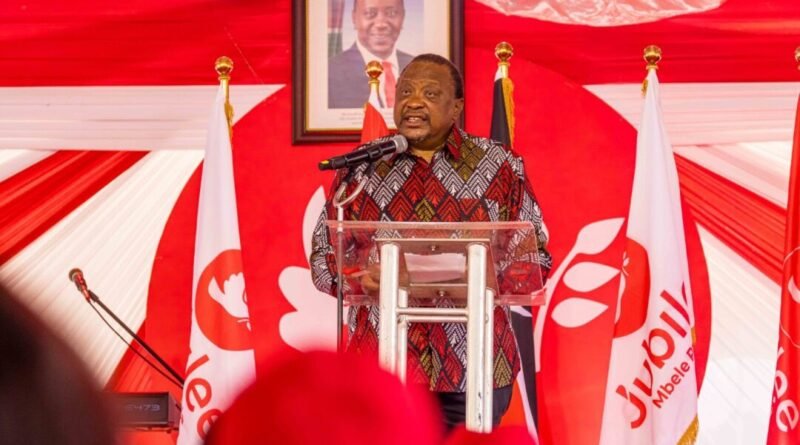 Former President Uhuru Kenyatta speaking at a Jubilee Party event