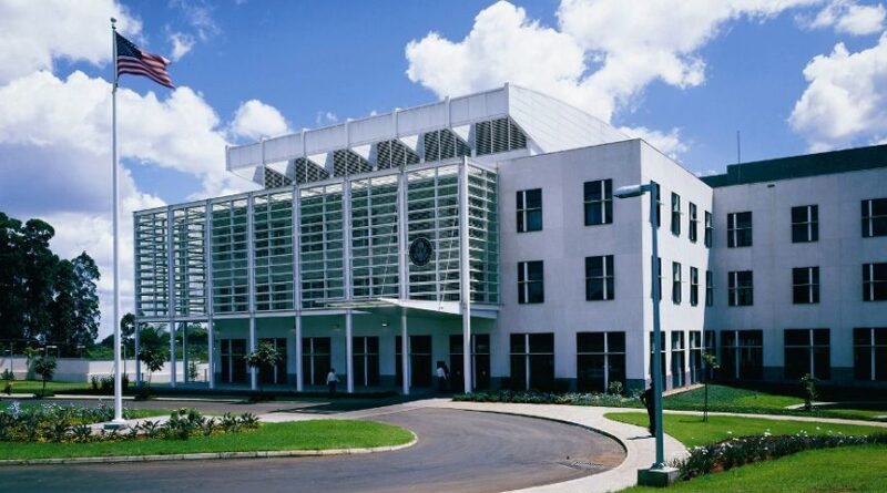 Exterior of the US Embassy in Nairobi, archival photograph not showing October 2026 travel advisory